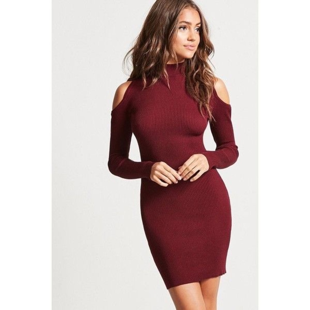 Burgundy Cold Shoulder Forever 21 Bodycon Dress